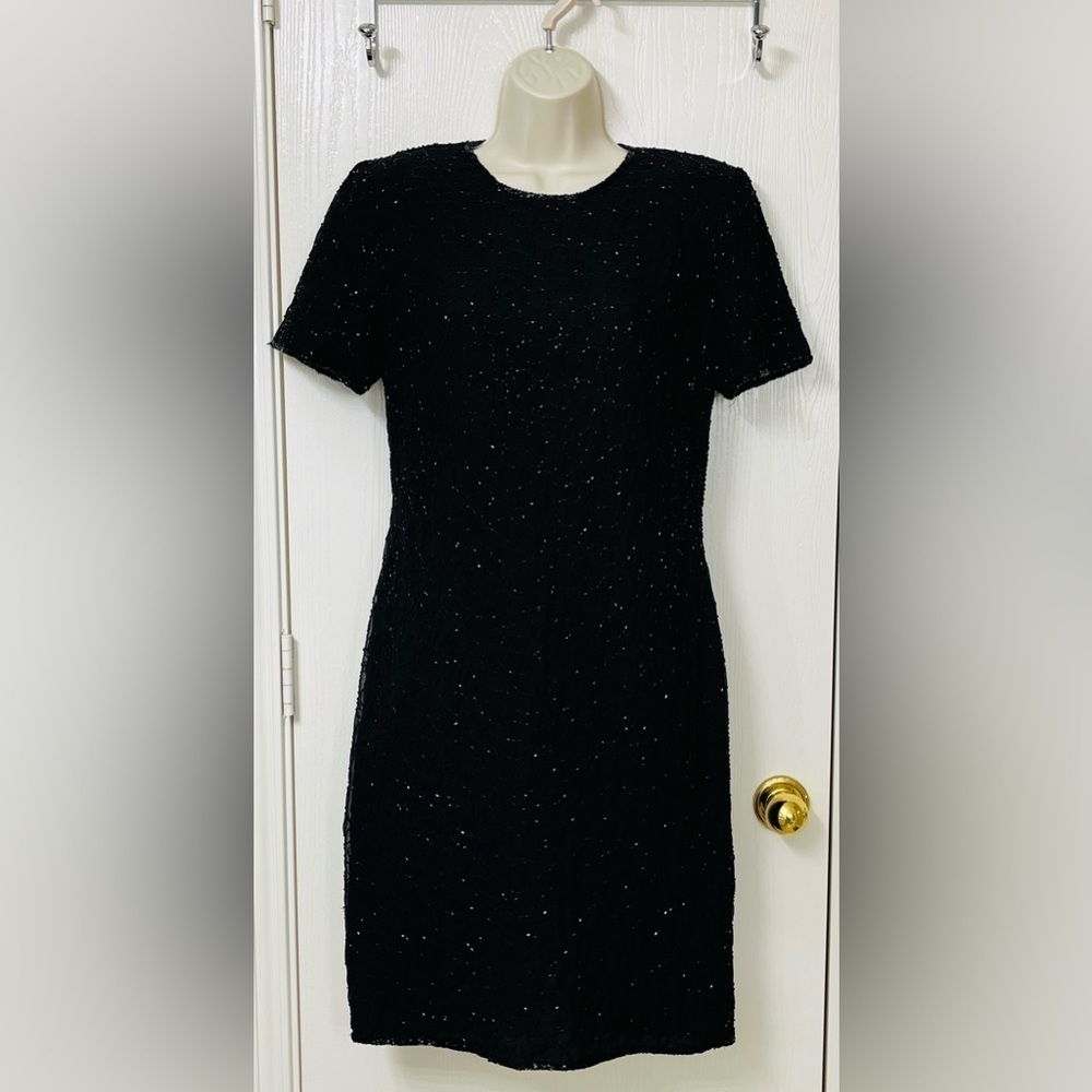 🟡 J Kara New York Black Beaded Short Sleeve Dress